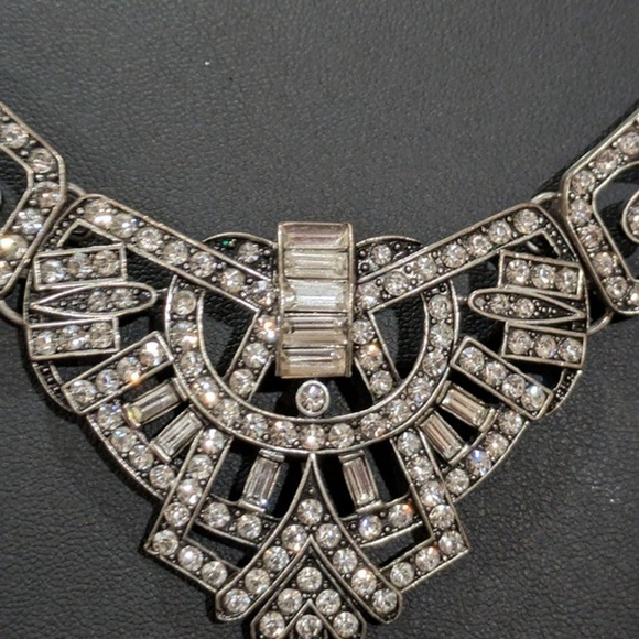 Rhinestone Geometric Art Deco Gold Tone Statement Necklace - Picture 4 of 8